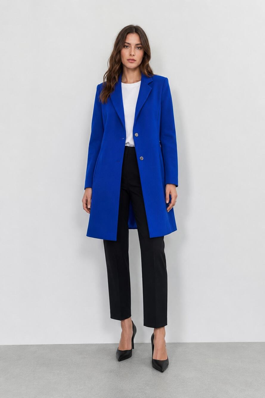 Zara Longline Blazer Frock Coat Notch Cobalt Blue Womens Size Large Flawed